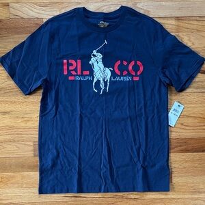 Ralph Lauren Navy Tee with Red Graphic Boys Sz XL 18-20 Classic